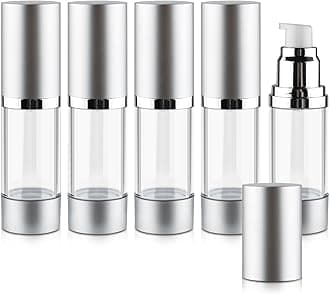 5 Pcs 30ml/1oz Airless Pump Bottles Plastic Vacuum Bottle Refillable Lotion Pump Press Dispenser Clear Cream Jar with Silver Lid for Lotion Foundation Cosmetic