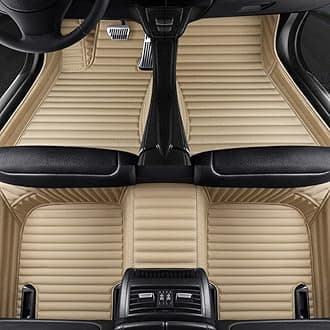 Custom Floor Mats for Cars fit 95% Sedan SUV Sports Car Full Coverage All Weather Men Women Pads Protection Non-Slip Leather Floor Liners (Beige Horizontal Stripes)