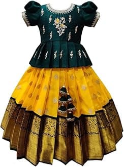 Lehenga Choli Traditional South Indian Pattu Pavadai Girl Jecquard