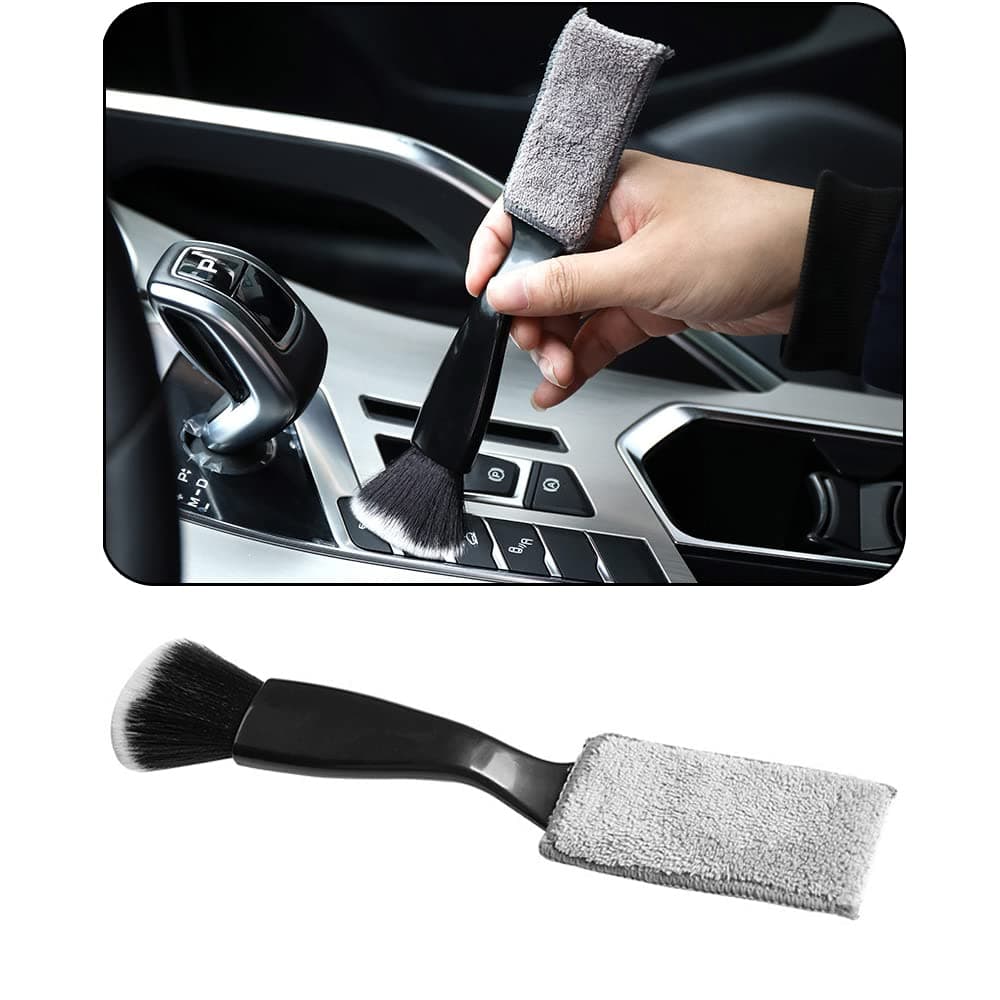Double Head Brush for Car Clean 1Pack,Car Brushes for Detailing Interior,Car Detailing Brushes Exterior,Soft Car Detailing Brush(Black-Double Head,1Pack)