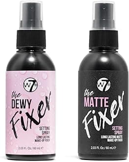 W7 The Fixer Duo - Makeup Setting Spray 2Pcs Set - Dewy & Matte Finishes For Fixing Professional Makeup