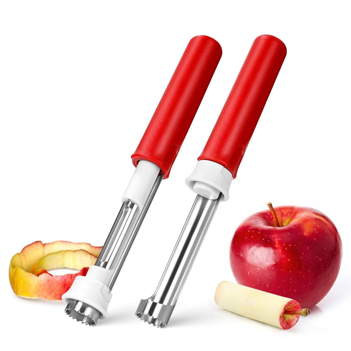 Aieve 2 in 1 Apple Corer and Peeler, 2 Pack Stainless Steel Apple Corer Tool, Handheld Apple Core Remover, Remove Fruit Cores Easily (Chirismas Gift)