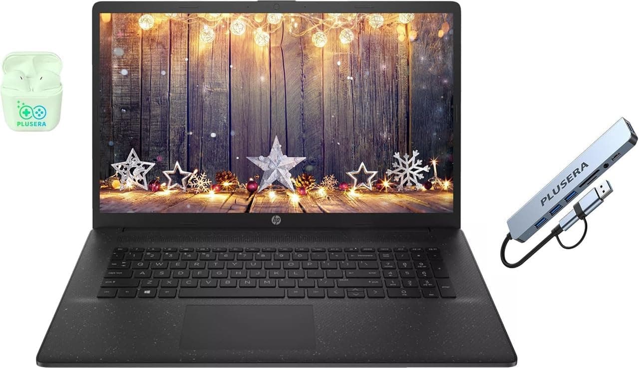 17.3" Business Laptop Computer, 16GB RAM 512GB SSD, 10-Core Intel Core i5 Processor, Intel Xe Graphics, Copilot AI, Windows 11, Numeric Keypad, PLUSERA Earphones & 8-in-1 Hub Included, Jet Black