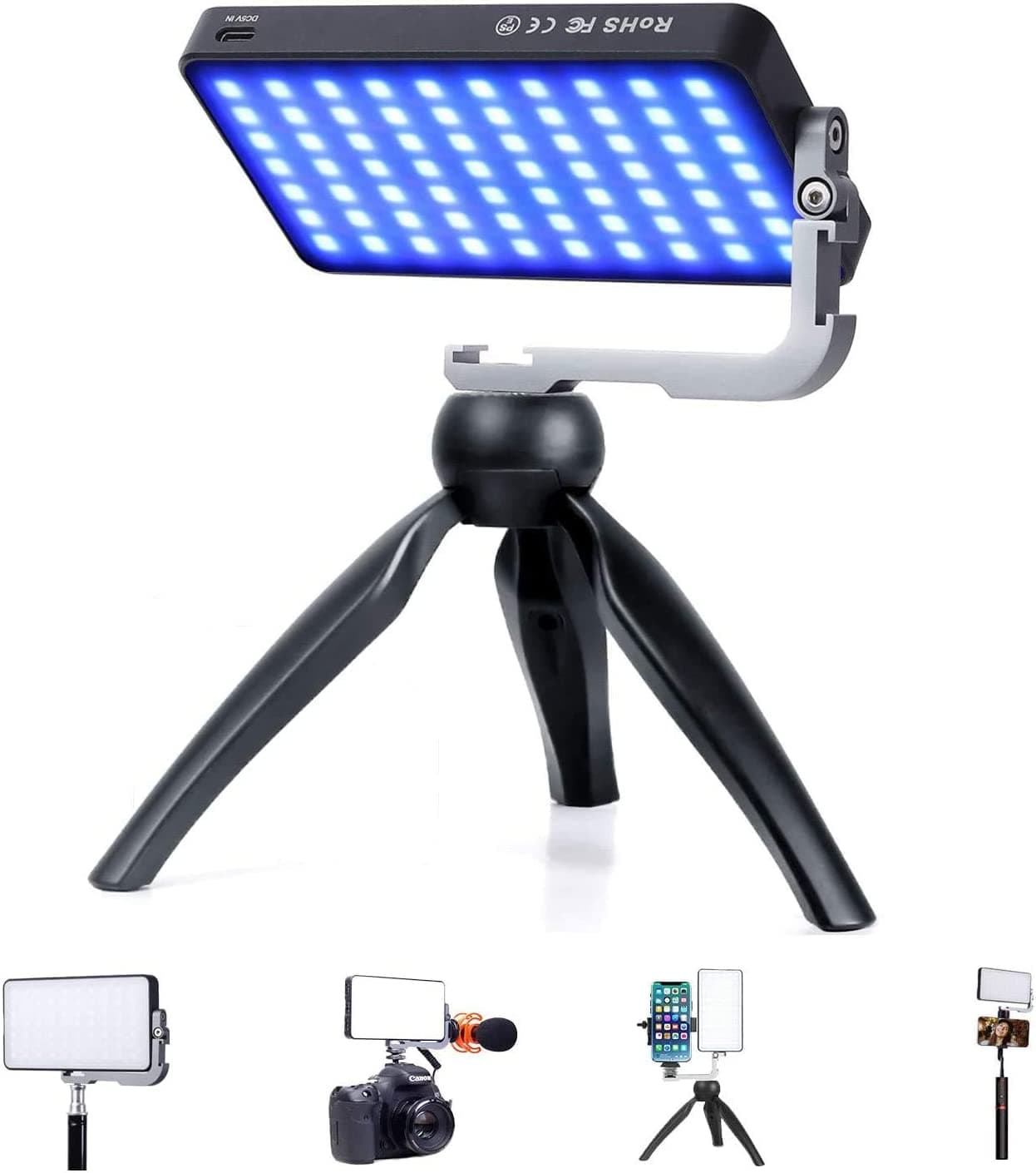 G2 Pocket RGB Camera Light, 32Wh Built-in Rechargeable Battery 4300mAh 360° Color Range 9 Light Effects, 2600-10000K LED Video Light Panel with Adjustable Tripod