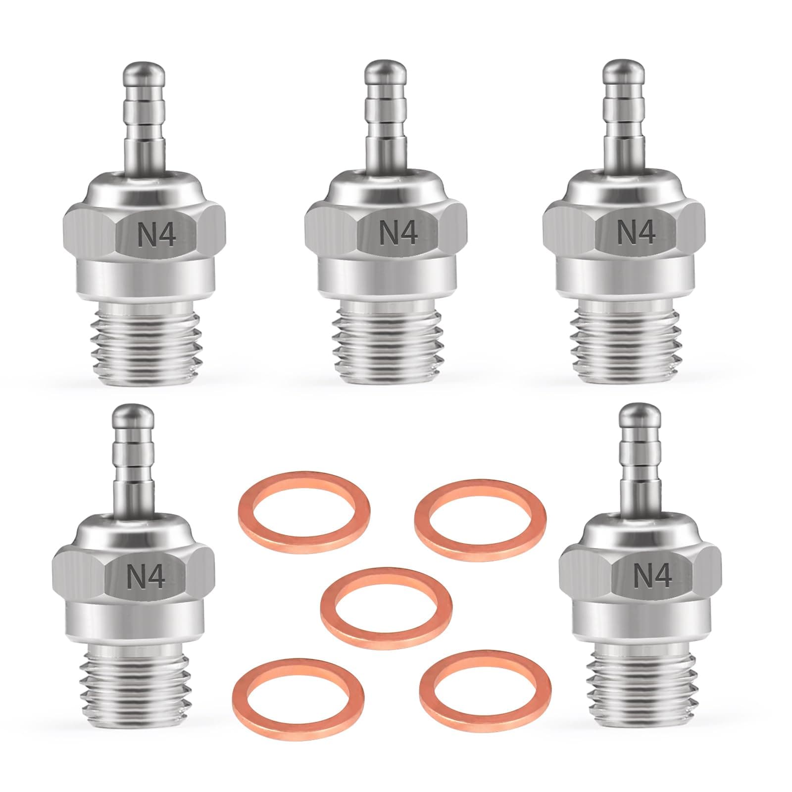 N4 Hot Glow Plug Spark Plugs for Traxas T-maxx Kyosho HSP1 HPI Redcat 1/8 1/10 RC Car Truck Buggy Accessories, 5 Pack Powerful 70117 Nitro Engine Parts Replace OS 8