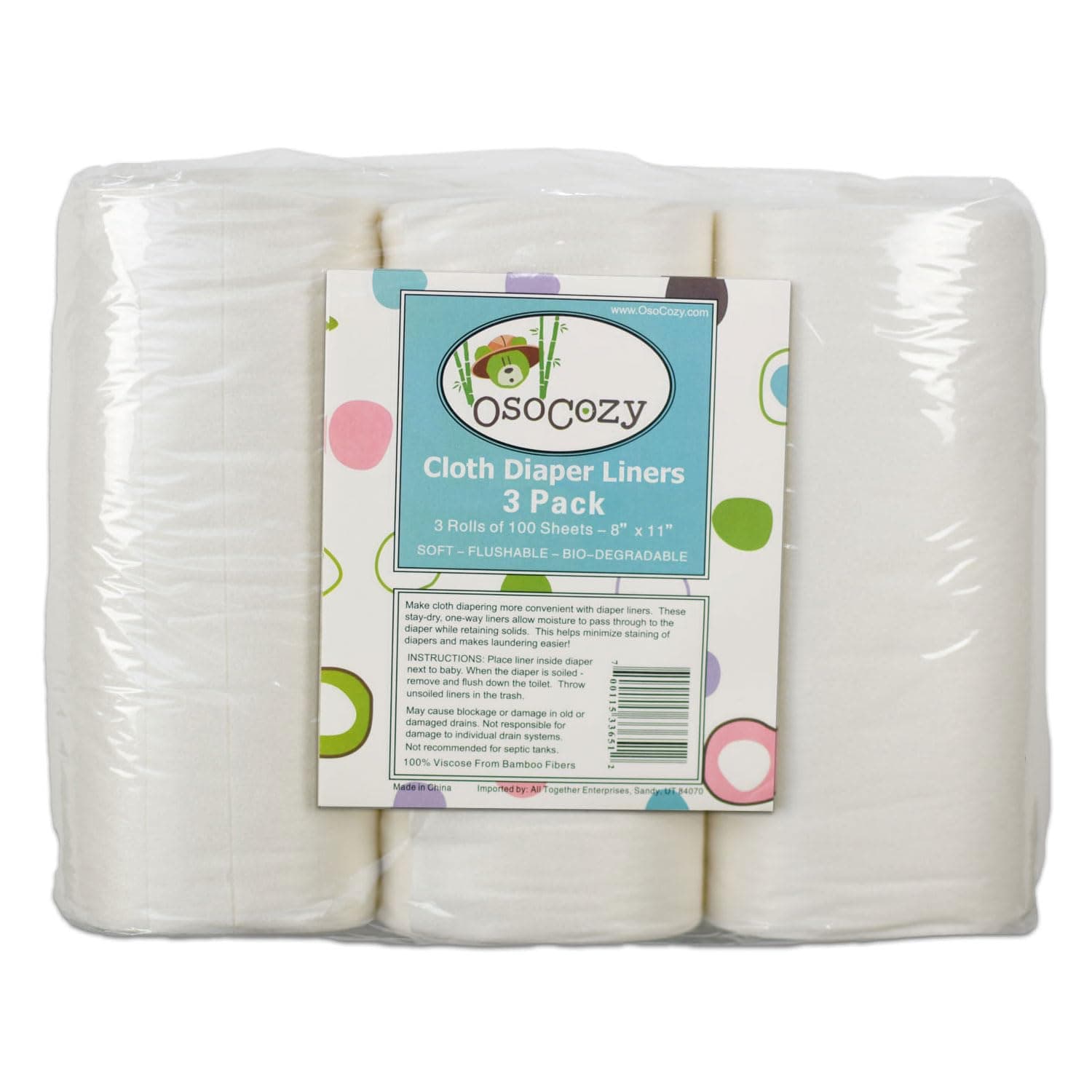 Flushable Diaper Liners 3 Pack - Makes Cloth Diapering Laundering Easier - Super Soft and Gentle on Baby’s Skin -100 Sheets per roll -3 Rolls.