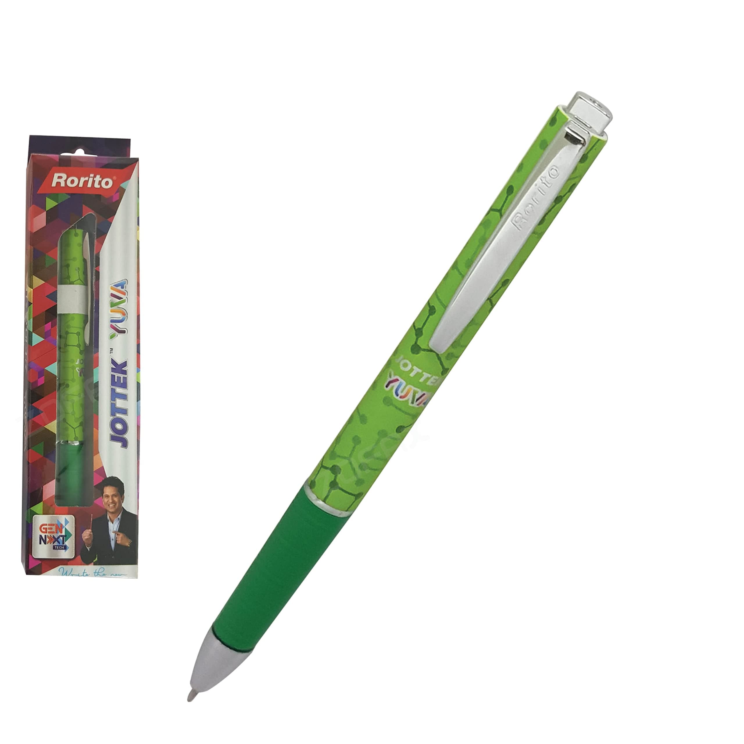 rorito 0.7mm Laser Tip Jottek Yuva BLUE Retractable Special Grip Ballpoint Pens (GREEN Body Colour)