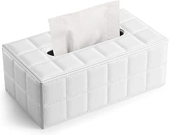 KINGFOM Rectangular Tissue Box Cover, Imitation Suede PU Leather Tissue Box Holder, Facial Napkin Paper Dispenser for Home Office Car Automotive Decoration with Magnetic Bottom(Soft White)