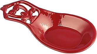 JOGREFUL Spoon Rest, Cast Iron Spoon Holder for Cooking/Stove Top/Kitchen Counter, Heat-Resistant Utensil Rest for Spoons/Ladles/Tongs, Housewarming Vintage Decor, Stamen Pattern, Red