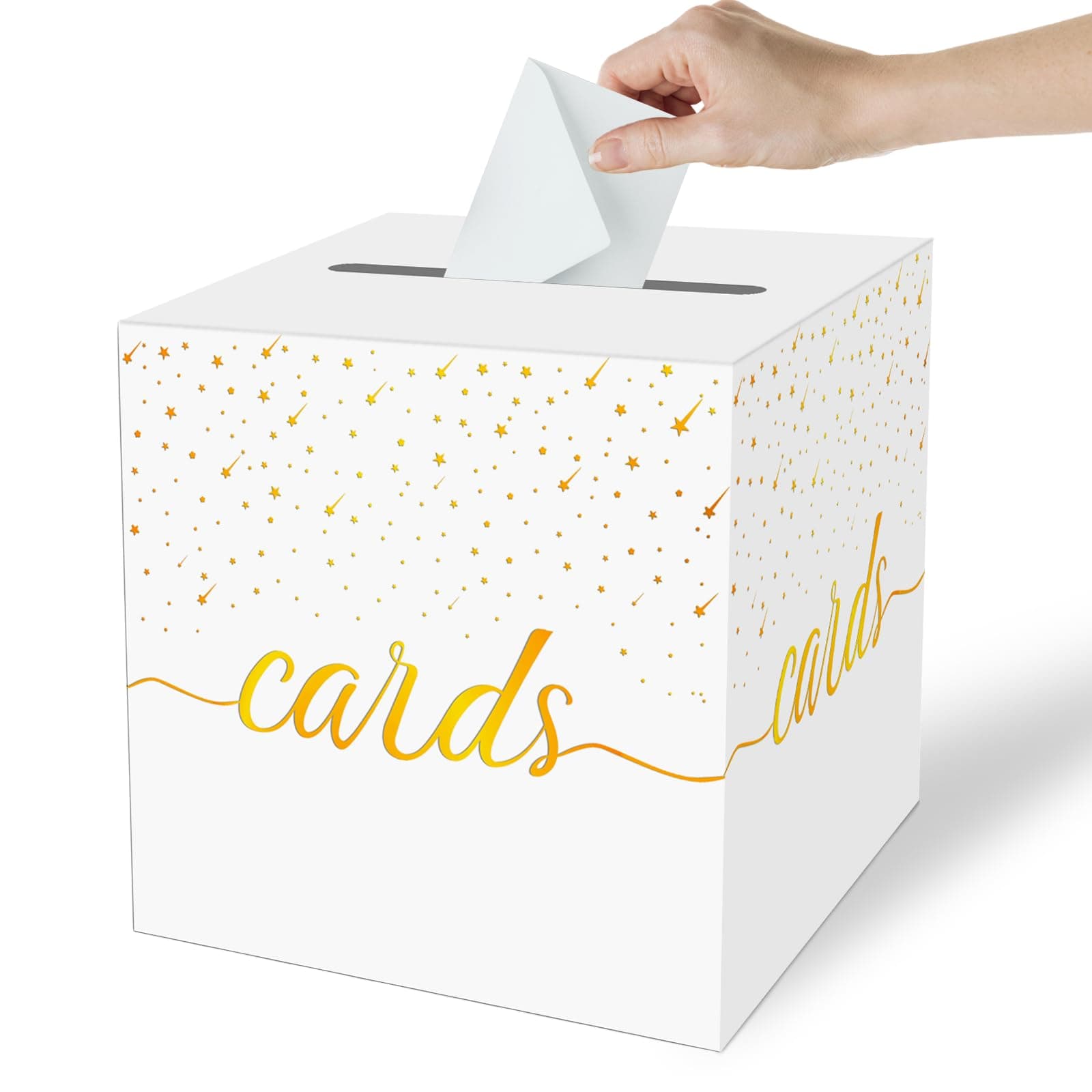 White Card Box with Gold Foil Design，Wedding Card Box for Graduation Bridal or Baby Showers, Birthday, Retirement, Anniversary Decoration Raffle Ticket, Money Box