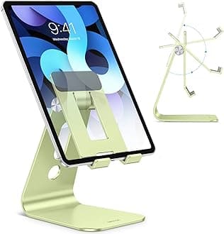OMOTON Adjustable Tablet Stand for Desk, Upgraded Longer Arms for Greater Stability, T2 Tablet Holder with Hollow Design for Bigger Sized Phones and Tablets Such as iPad Pro/Air/Mini, Green