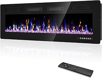 60” Electric Fireplace Recessed and Wall Mounted Fire Places with Remote Control, Touch Screen
