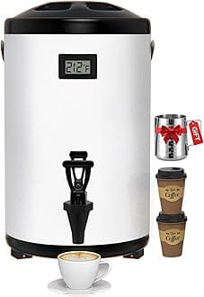 Insulated Beverage Dispenser 3.2 Gallon - Thermal Hot Beverage Dispenser, Stainless Steel Hot and Cold Drink Dispenser with Spigot for Hot Water Coffee Chocolate Tea Cold Milk Cocoa, White
