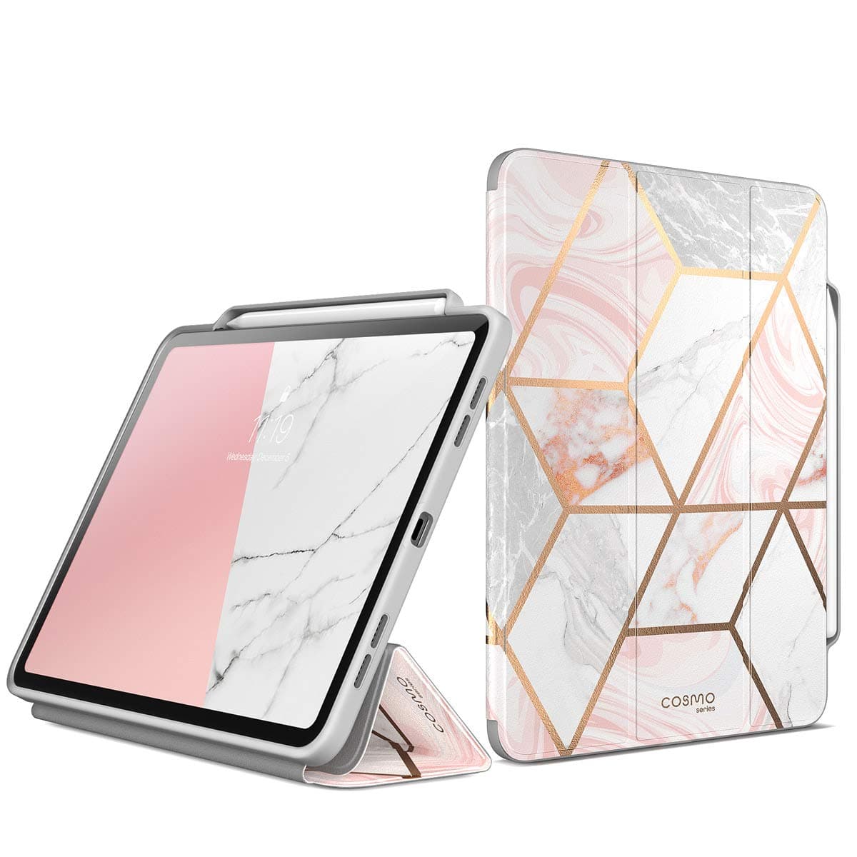 i-BlasonCosmo Case for New iPad Pro 12.9 Inch (2020 Release), Full-Body Trifold Stand Protective Case Smart Cover with Auto Sleep/Wake & Pencil Holder (Marble)