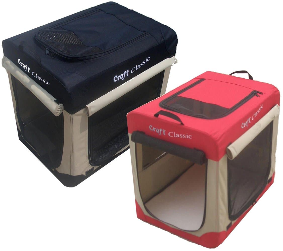 Croft Classic Fabric 24" Soft Dog Puppy Cage Folding Crate with Fleece Liner and Carry Case,Choice of colours Red and beige or Black and beige. (Black and Beige)