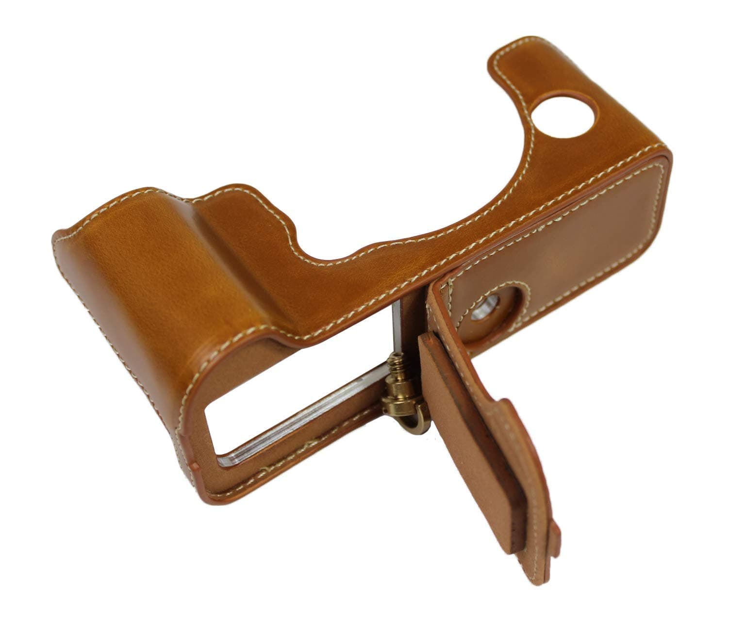 PU Leather Case for FUJIFILM Fuji XT4 X-T4 Bottom Opening Version Protective Half Camera Case Bag with Tripod Design with Hand Strap Brown