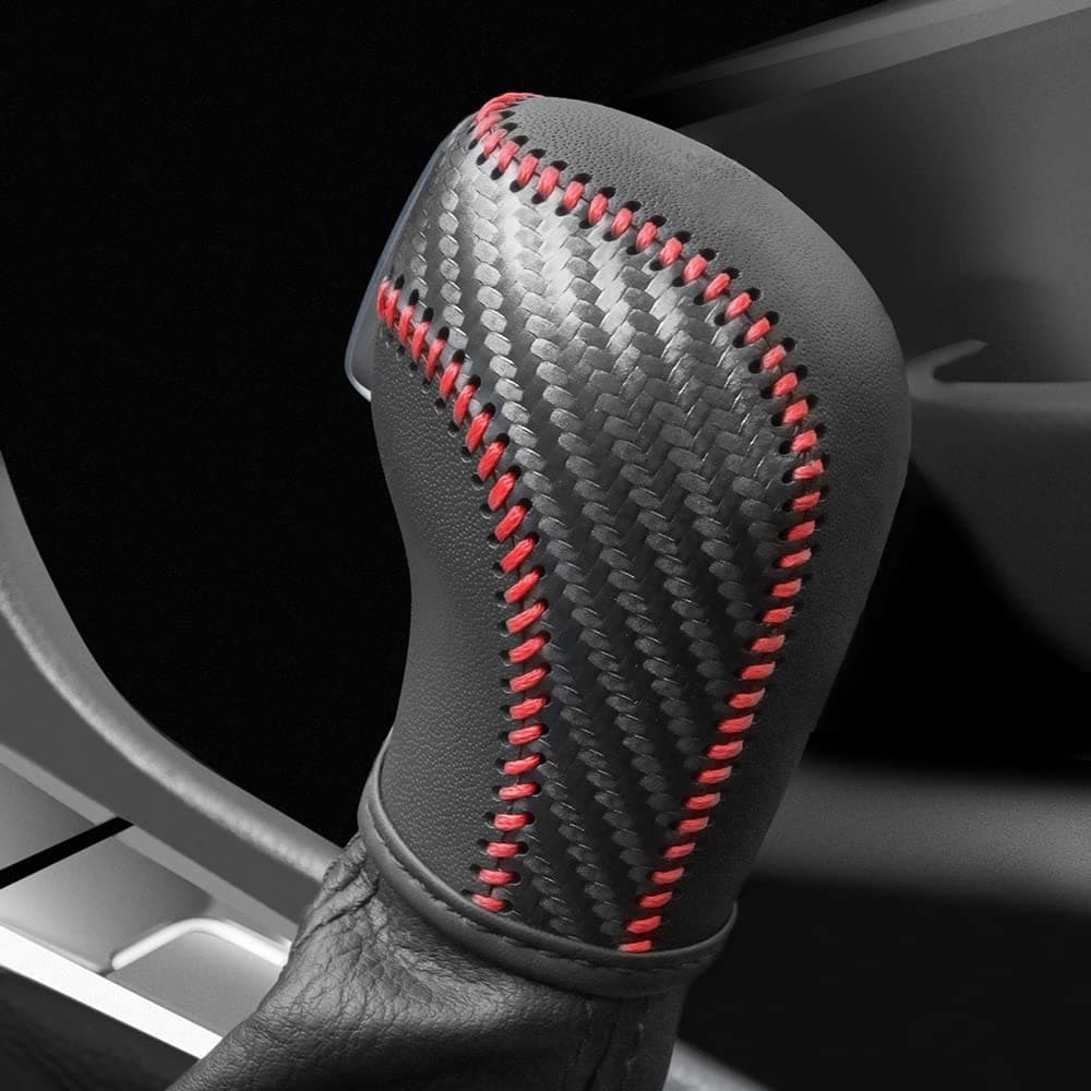 JIECHEN Auto Car Leather Gear Shift Knob Cover for Golf Jetta Passat Tiguan Atlas Beetle GLI Eos CC Golf TDI E-Golf Golf Sportwagen Jetta Hybrid Golf R Golf GTI Jetta Accessories (red)