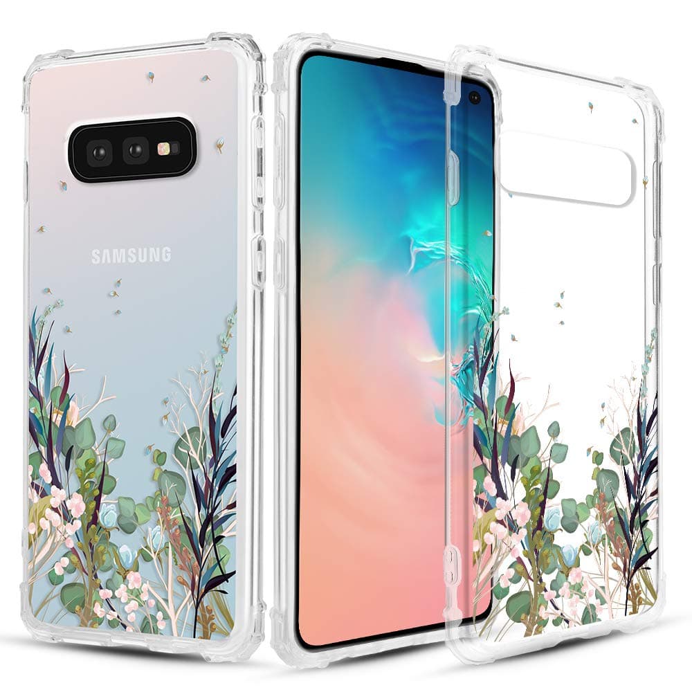 Caka Clear Case for Galaxy S10e Clear Floral Case Flower Pattern Floral Series Slim Girly Anti Scratch Excellent Grip Premium Clarity TPU Crystal Case for Samsung Galaxy S10e (Blue Green)