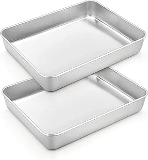 Small Lasagna Pan Set of 2, 10.5ââ‚¬â„¢ââ‚¬â„¢ x 8ââ‚¬â„¢ââ‚¬â„¢ x 2ââ‚¬â„¢ââ‚¬â„¢ Stainless Steel Rectangular Brownie Cake Pan For Baking Roasting, Healthy & Durable, Brushed Surface &