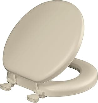 Mayfair Padded Toilet Seat, Cushioned Soft Vinyl over Wood Core Seat, Secure Hinges, Easy Clean, Round, Bone
