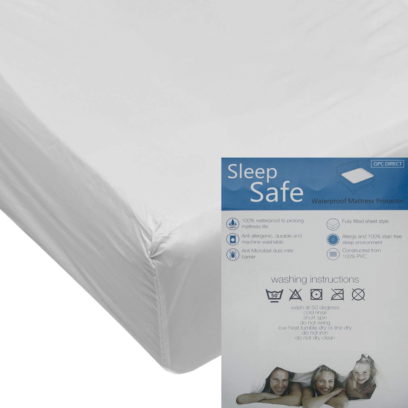Vinyl Wipe Clean Washable Fitted Waterproof Mattress Protector (Double Bed)