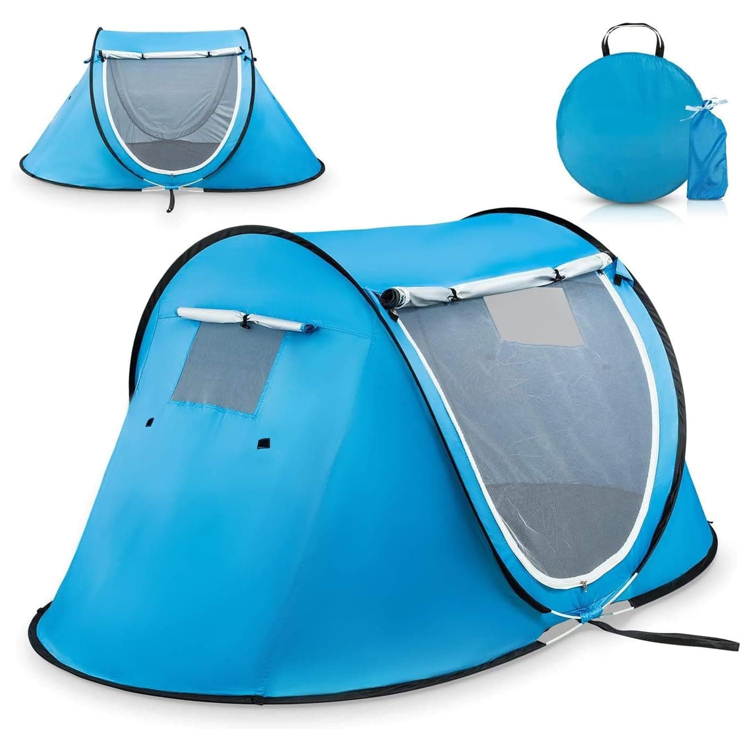 Abco Tech Pop Up Tent - Portable Tent for Camping 2 Person Pop Up with Double Doors - Water-Resistant and UV Protection - Foldable Cabana with Zipper and Carrying Bag - Sky Blue, 88.6"x47.2"x37.4"