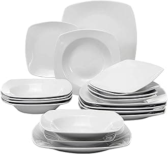 MALACASADinnerware Sets, 18-Piece Grey White Plates and Bowls Sets for 6, Porcelain Dishes Dinner Set, Square Dinnerware Sets with Dinner Plates, Dessert Plates and Bowls, Series Julia