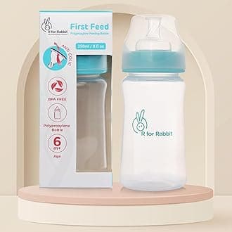R for Rabbit First Feed 250 ml Baby Feeding PP Bottle with Anti-Colic Wide Neck, BPA Free Soft Silicone Nipple, Milk Feeder for New Born/Infants/Toddler Kids of 6+ Months (Lake Blue)