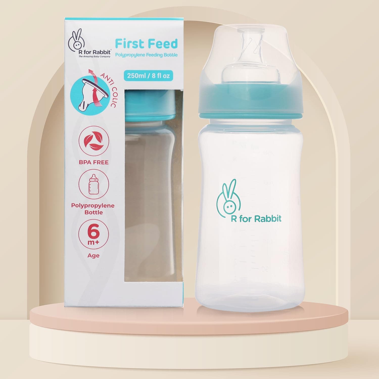 First Feed 250 ml Baby Feeding PP Bottle with Anti-Colic Wide Neck, BPA Free Soft Silicone Nipple, Milk Feeder for New Born/Infants/Toddler Kids of 6+ Months (Lake Blue)
