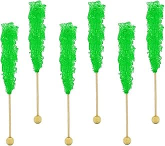 Rock Candy Lollipops Suckers, Color and Flavor Assortment, Individually Wrapped, 6.5" (Green Apple) (12-Pack)