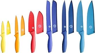 Kitchen Knife Set with Covers incl. Paring, Boning, Carving, Bread, Santoku & Chef Knife, Sharp Cutting Stainless Steel Blades with Sheaths, 12 Piece (6 Colored Kitchen Knives & 6 Covers)