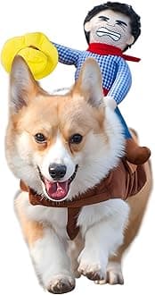Cowboy Rider Dog Costume for Dogs Clothes Knight Style with Doll and Hat for Halloween Day Pet Costume (XS) Blue