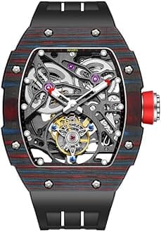 Haofa Tourbillon Mechanical Watch for Men Automatic Skeleton Watch Self-Winding Carbon Fibre Watch Sapphire Waterproof Luminous 72H Power Reserve Men's Watch 1901-1