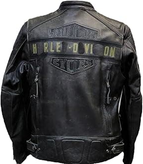 Mens Motorcycle Passing Link Triple Vent Distressed Black Cowhide Leather Jacket with Dual Vents (US, Alpha, Small, Regular, Regular)
