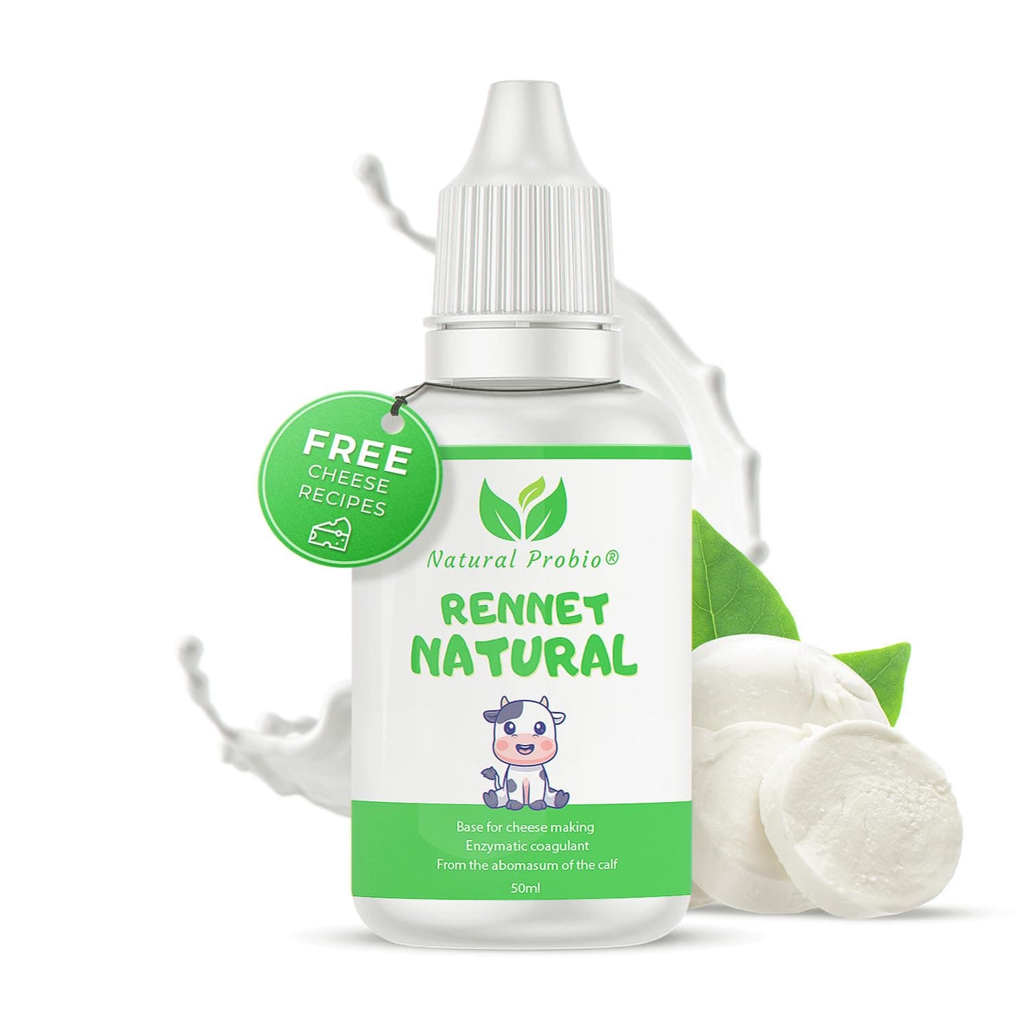 Liquid Animal Rennet 50 mL for Artisan Cheese Making | Precise Dosage, High Concentration 1:10000 U, High Yield 250-500 L | Enzymatic Coagulant for Soft and Hard Cheeses