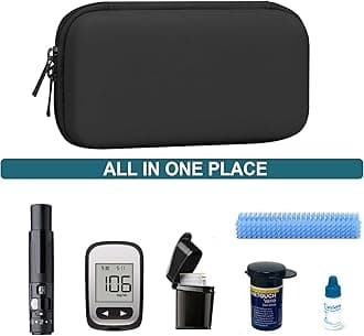 Supmay Diabetic Supplies Hard Case Diabetic Supply Organizer Bag Carrying Case for Diabetes Testing Kit Blood Glucose Monitor Kit with Blood Sugar Glucometer Test Strips Lancing Device Lancets, Black
