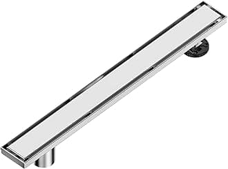 Neodrain 24-Inch Offset Linear Shower Drain with Tile Insert Grate Cover, Brushed 304 Stainless Steel Rectangle Side Outlet Shower Floor Drain, Adjustable Leveling Foot, Hair Strainer/Catcher