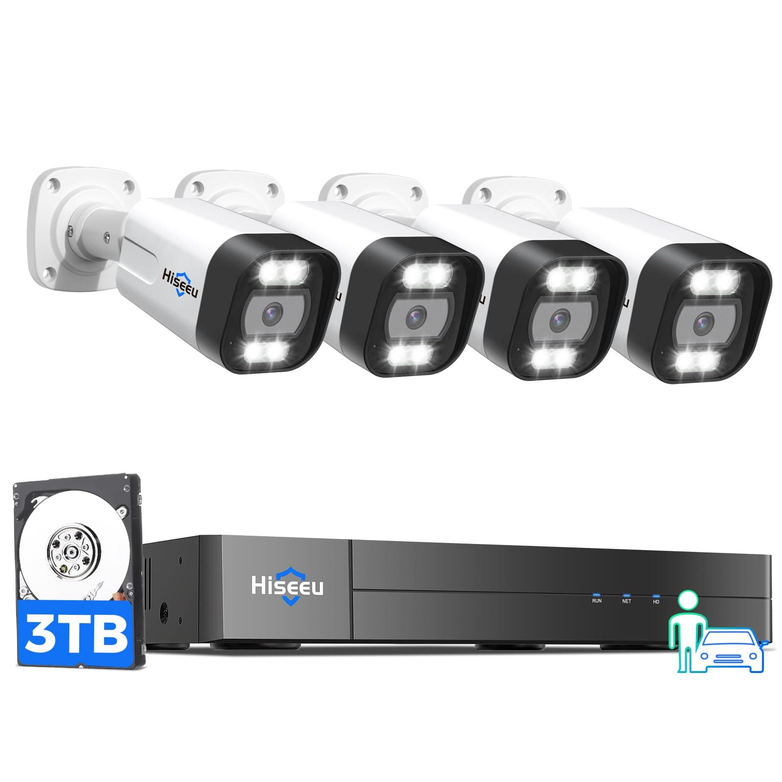 4K PoE Security Camera System, 8 Ports 16CH PoE NVR with 4 x 5MP IP Security Cameras for Outdoor, Waterproof, Intelligent Playback Detection, 1TB Hard Drive, Surveillance Kits