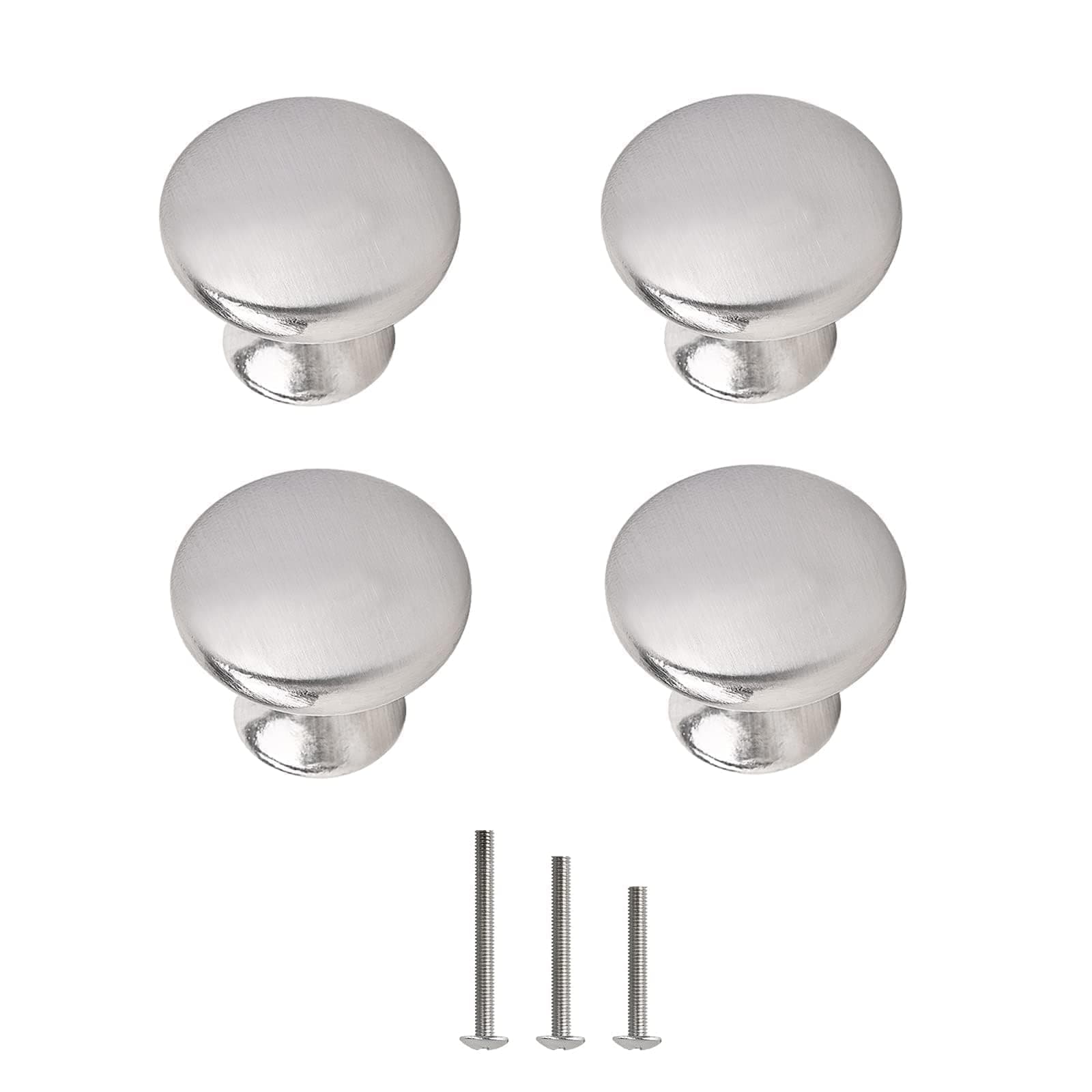 4X Satin Brushed Nickel Knobs Cabinet Hardware Round Mushroom Knob Wardrobe Drawer Pull Handles 30mm/1.18" for Kitchen Cupboard Furniture Chest Door Dresser Bathroom