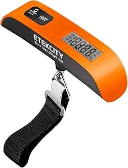 Etekcity Luggage Scale, Suitcase Weight Scale with Hook for Travel Essentials, Digital Portable Hand Hanging Weigher for Bag Tags, 110 Pounds, Heavy Duty, Battery Included, Bright Orange, 1 Count