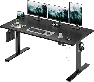Devoko Electric Standing Desk 160x80cm, 18mm Thick Tabletop, Sit-Stand Height Adjustable with Sedentary Reminder, USB Charging Port, 3 Memory Smart Panel, Heavy-Duty Steel Frame (Black)