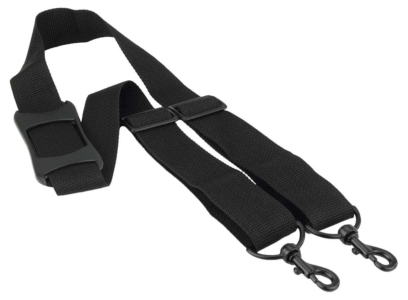 Made In USA Black Poly Webbing Replacement Travel Luggage Bag Shoulder Strap with Rubber Grip Pad 1.5"W x 60"L Metal Hardware