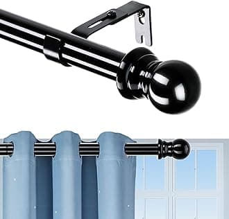 1 Inch Black Curtain Rod Set-Curtain Rods For Windows 66 to 144 inches,Stainless Steel Sturdy For Heavy Duty Grommet Curtains,Round Finals Design With Adjustable Brackets