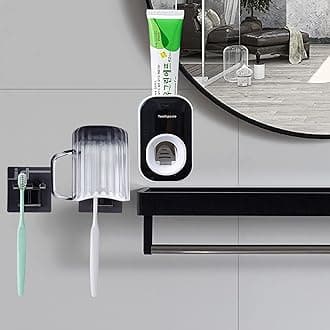 Automatic Toothpaste Dispenser & Toothpaste Holders and Wall Mounted Cup 3 Piece Set, is Wall Mounted for Bathroom,Toothpaste Squeezer for Kids & Family Shower by Mr. Thumbs(Grey Set)
