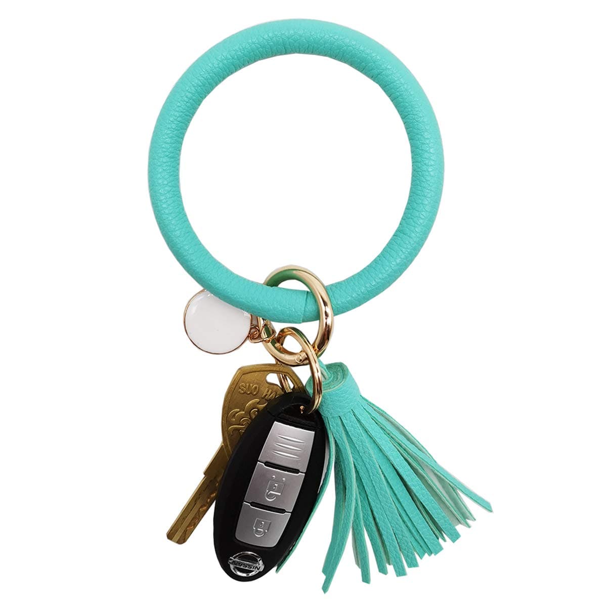 Wristlet Round Key Ring Chain Leather/Silicone Oversized Bracelet Bangle Keychain Holder Tassel for Women Girl
