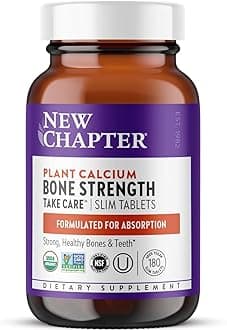 New Chapter Calcium Supplement - Bone Strength Plant-Based USDA Organic Calcium with Magnesium, Vitamin D3+K2, for Bone Health & Joint Mobility, Heart Support, 905 mg dose - 180 Slim Tablets