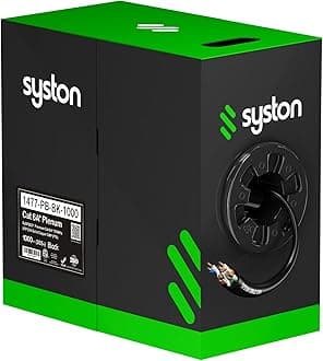 Syston Cable Technology Cat 6A+ Ethernet Network Cable, 750MHz 23AWG Solid Bare Copper Wire Outdoor/Indoor, No Ends 100/250/500/1000 Ft Available, Heat Resistant Plenum Rated (1000 FT, CMP, Black-CMP)