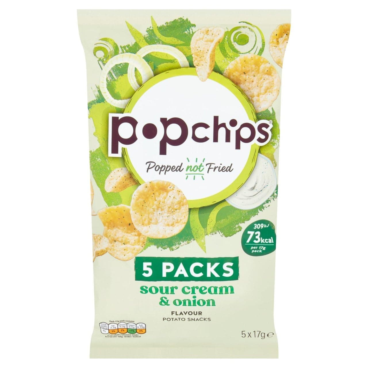 popchips - Sour Cream & Onion Multipack Crisps 17g (BOX of 30) - Popped not fried, No artificial flavours or colours, Suitable for vegans