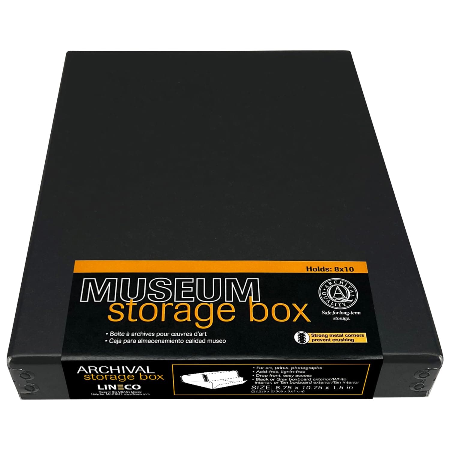 Lineco 16x20 Black Museum Archival Storage Box, Drop Front Design. 16 1/2 x 20 1/2 x 1 1/2 in. Acid-Free with Metal Edge. Protects Pic Longevity, Organize Photos, Documents, Crafts, DIY.