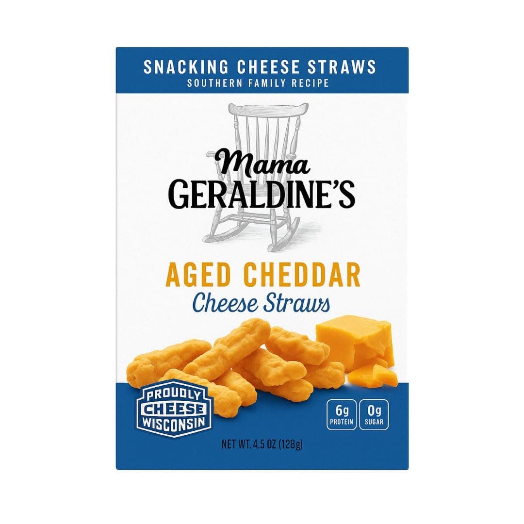 Mama Geraldine's Aged Cheddar Cheese Straws - Protein Packed, Savory and Flavor-Forward, Zero Sugar Low Carb Baked Snack, Crunchy Gourmet Cheese Straws, Bite-Size Appetizer 4.5 oz (6 Pack)